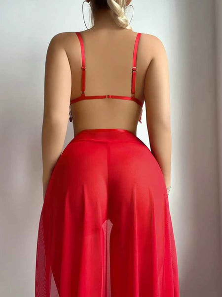 Women's Sexy Lingerie Hot Red Night Club Ball Hollow Mesh Babydoll Set
