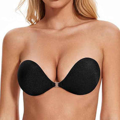 Brachy Women Black Strapless Sticky Bra Invisible Backless Stick on Bra Push up Lift Bras for Women Dress Reusable Silicone Nipple Covers