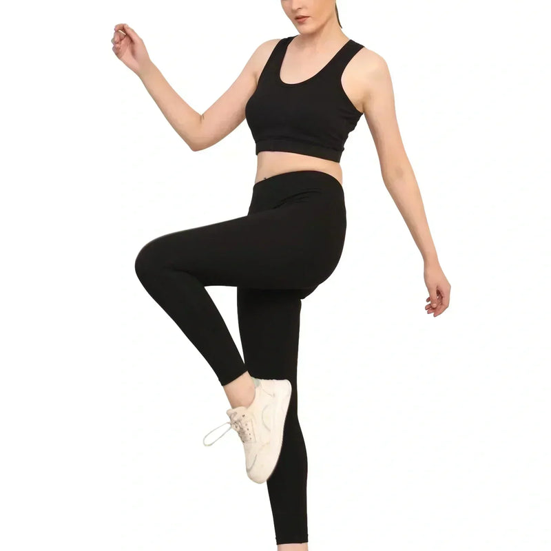 Yoga Pants High Waist Cotton Fabric Stretchable Black Gym Tights | Pack Of 1