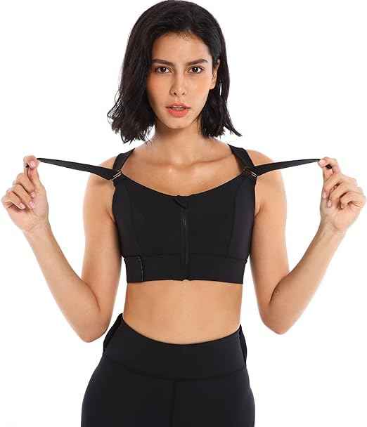 Women High Impact Front Zip Full Coverage Belt Sports Bra
