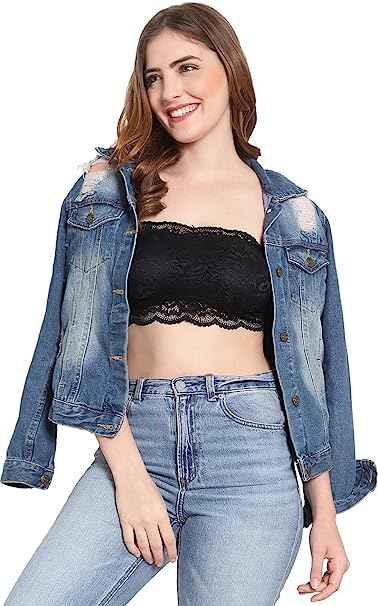 Women Lace Full Coverage Padded Non-Wired Tube Bandeau Bra