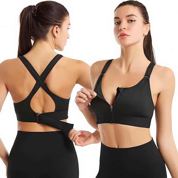 Women High Impact Front Zip Full Coverage Belt Sports Bra