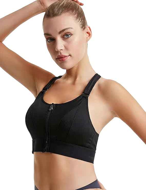 Women High Impact Front Zip Full Coverage Belt Sports Bra
