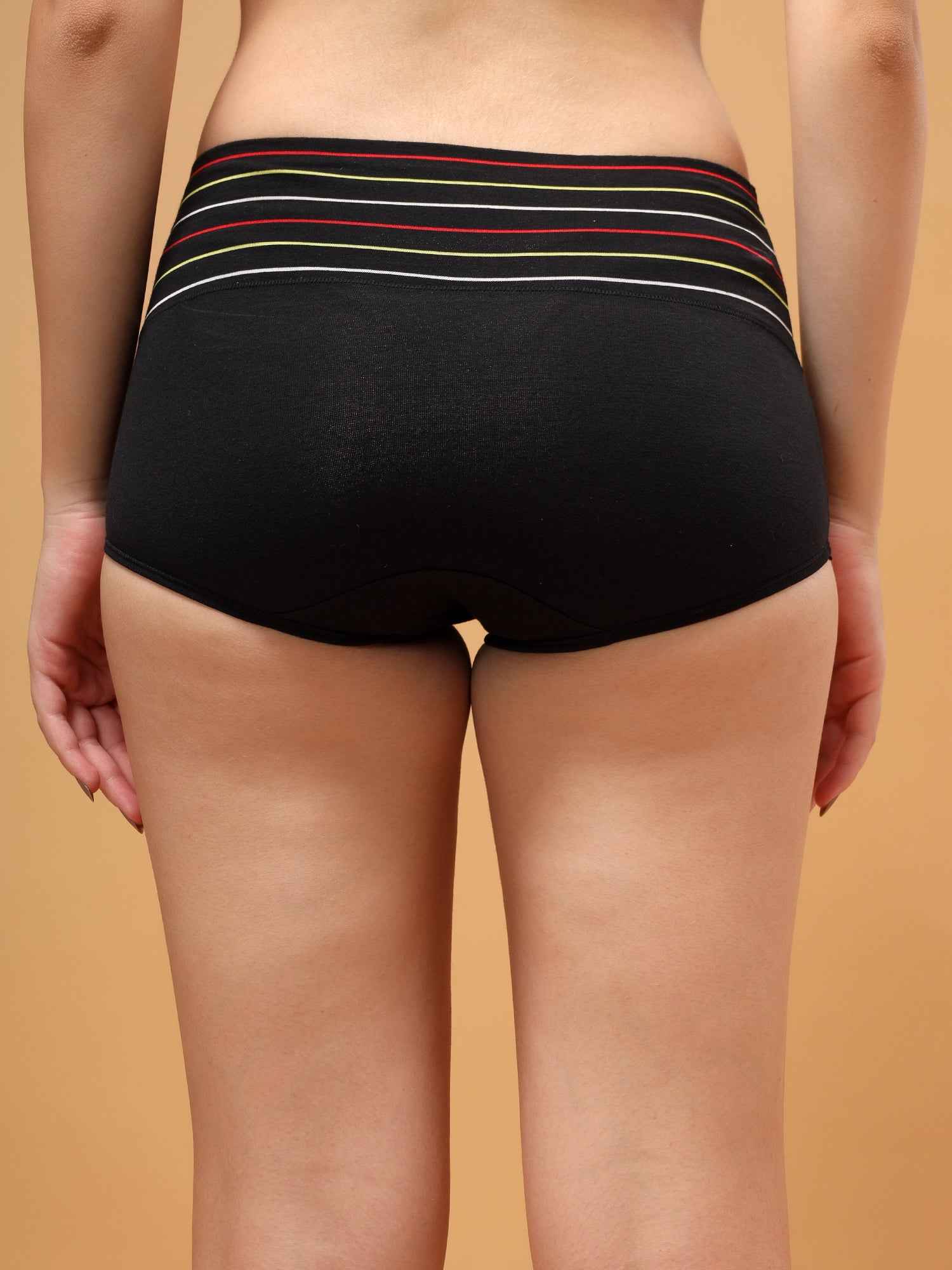 Women Striped Hipster Briefs High Waist Full Coverage Panty