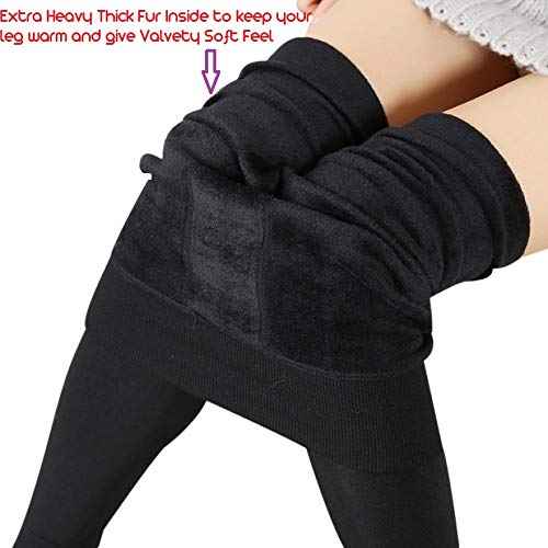 Slim Fit Black Thick Warm High Waisted Premium Fleece Lined Thermal Leggings for Women