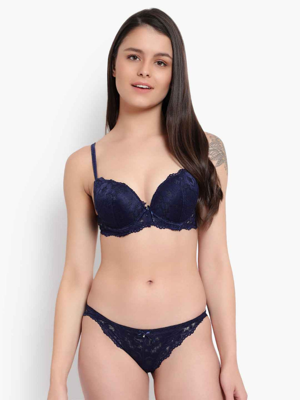 Women's Elegant Lace Love Double Padded Underwired Push up Bra Panty Bridal Set