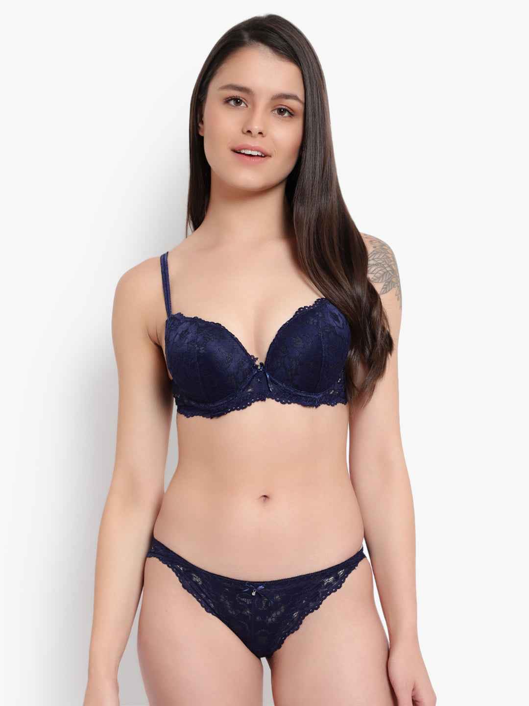 Women's Elegant Lace Love Double Padded Underwired Push up Bra Panty Bridal Set