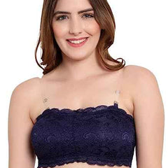 Women Lace Full Coverage Padded Non-Wired Tube Bandeau Bra