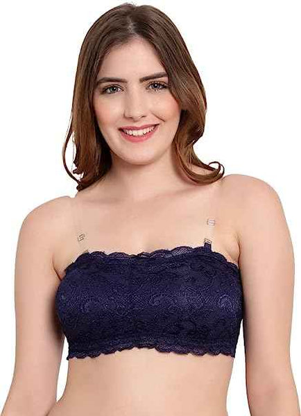 Women Lace Full Coverage Padded Non-Wired Tube Bandeau Bra