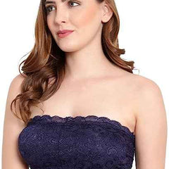 Women Lace Full Coverage Padded Non-Wired Tube Bandeau Bra