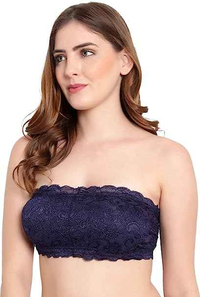 Women Lace Full Coverage Padded Non-Wired Tube Bandeau Bra