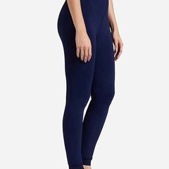 Women's Navy Blue Skinny Fit Mid Rise Winter Fleece Lined Thermal Leggings