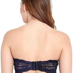 Women Lace Full Coverage Padded Non-Wired Tube Bandeau Bra