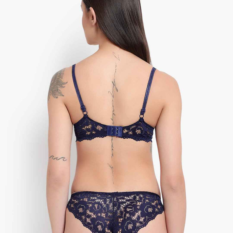 Women's Elegant Lace Love Double Padded Underwired Push up Bra Panty Bridal Set