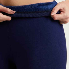 Women's Navy Blue Skinny Fit Mid Rise Winter Fleece Lined Thermal Leggings