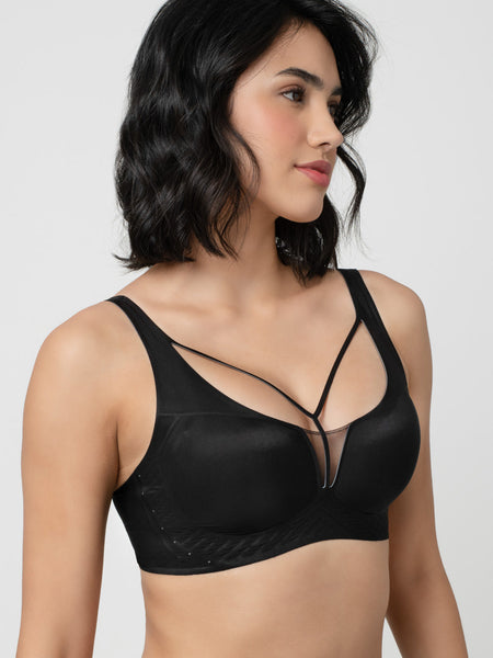 LIV | Strappy Front Detail Bra – Full Coverage, Plunge Neck, Lightweight & Supportive br