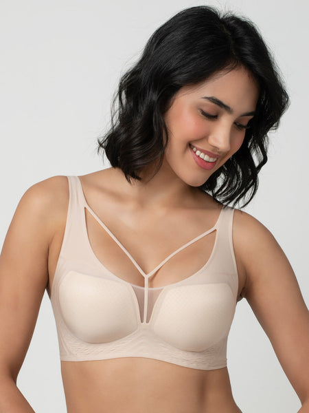 LIV | Strappy Front Detail Bra – Full Coverage, Plunge Neck, Lightweight & Supportive br
