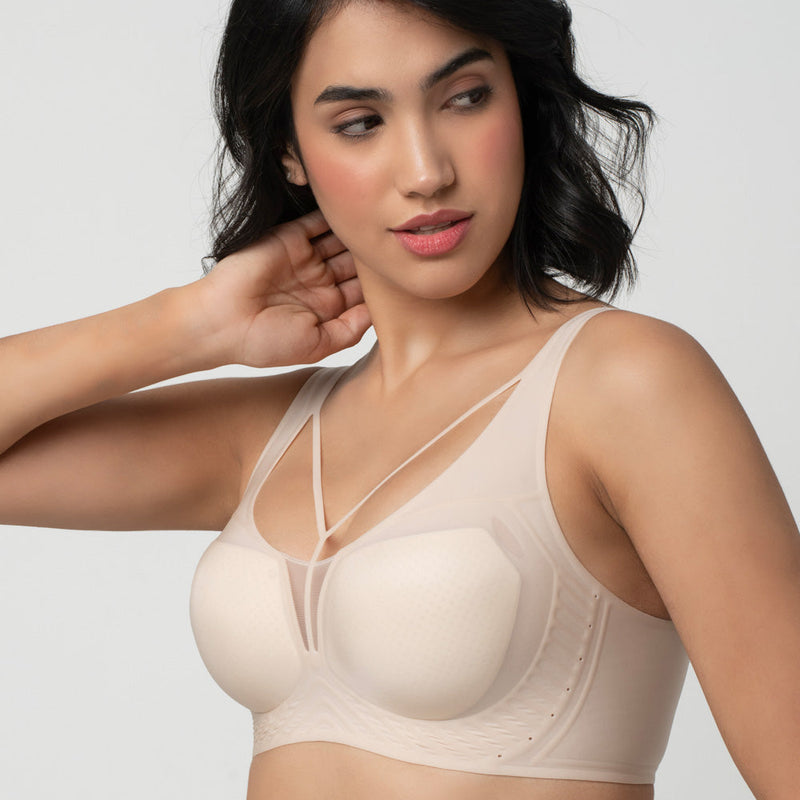 LIV | Strappy Front Detail Bra – Full Coverage, Plunge Neck, Lightweight & Supportive br