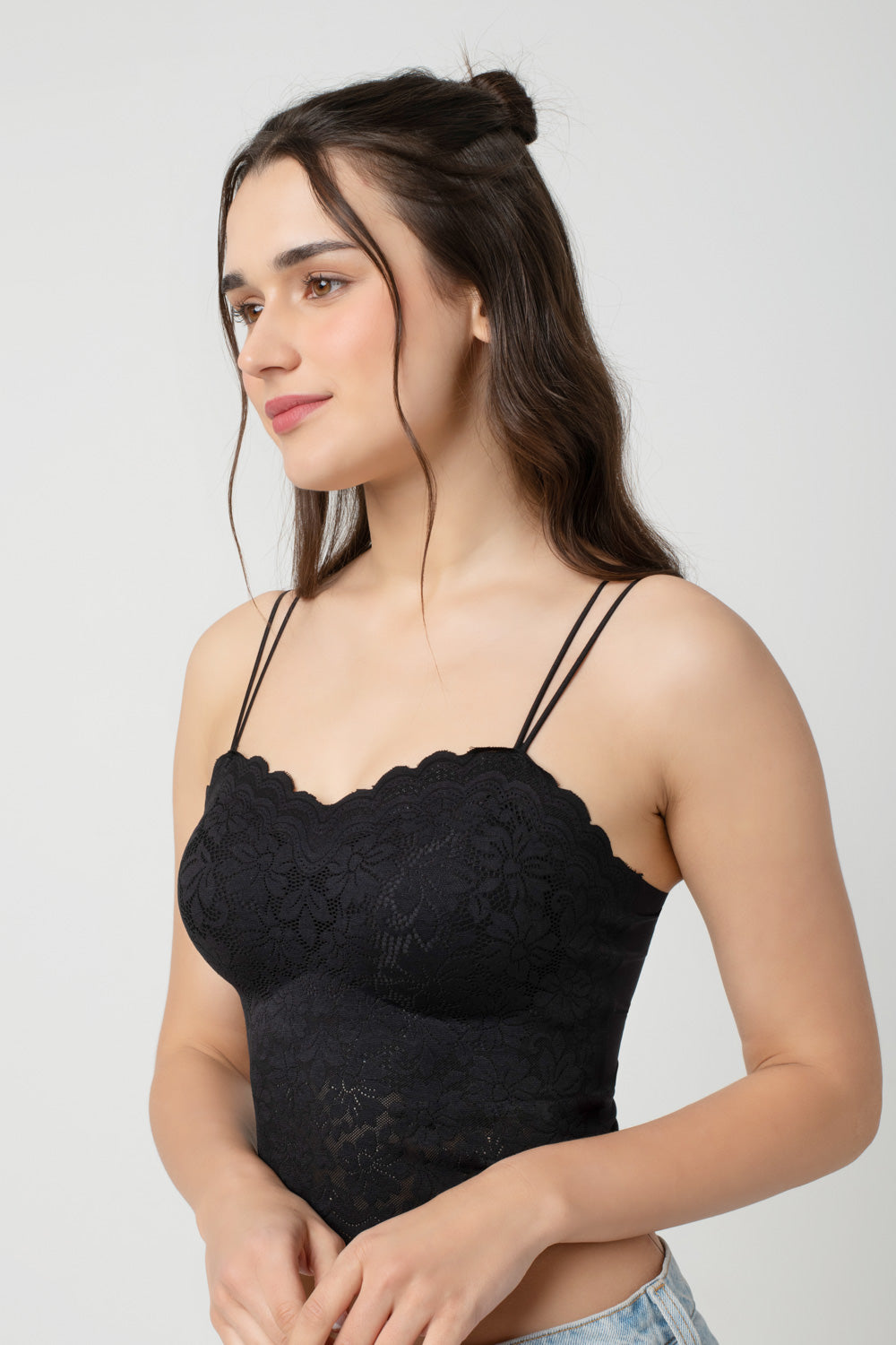 Iris Floarl Lace Camisole | Sweetheart Neck With Light Padding