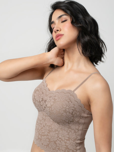Iris Floarl Lace Camisole | Sweetheart Neck With Light Padding