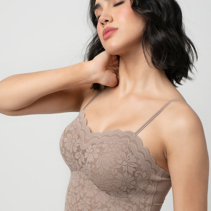 Iris Floarl Lace Camisole | Sweetheart Neck With Light Padding