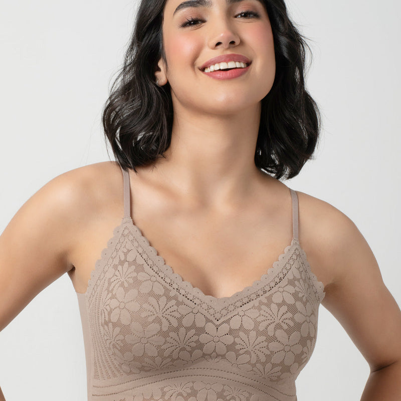 Claire Leafy Lace Camisole | V-Neck with Light Padding
