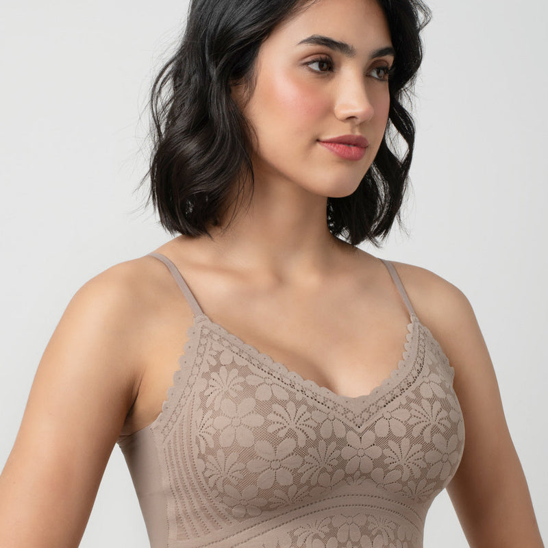 Claire Leafy Lace Camisole | V-Neck with Light Padding