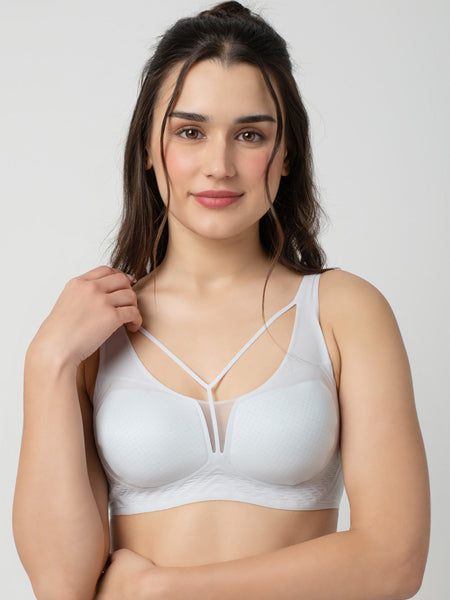 LIV | Strappy Front Detail Bra – Full Coverage, Plunge Neck, Lightweight & Supportive br