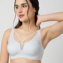 LIV | Strappy Front Detail Bra – Full Coverage, Plunge Neck, Lightweight & Supportive br