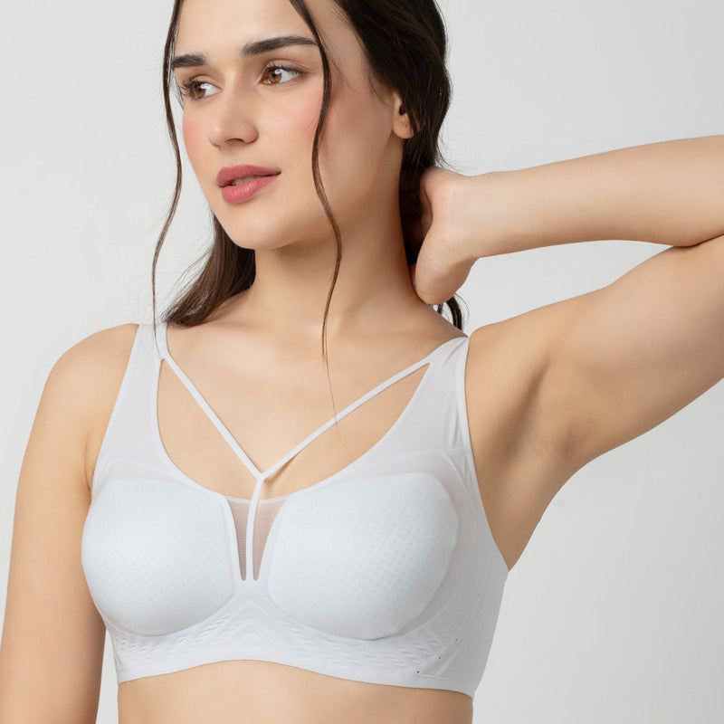 LIV | Strappy Front Detail Bra – Full Coverage, Plunge Neck, Lightweight & Supportive br