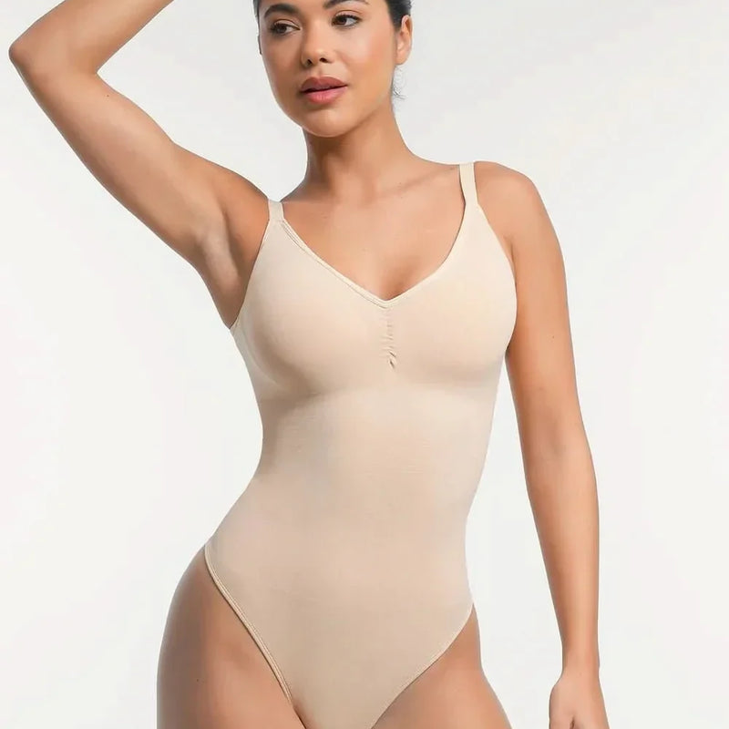 Built-in Bra Waist and Tummy Control Thong Bodysuit