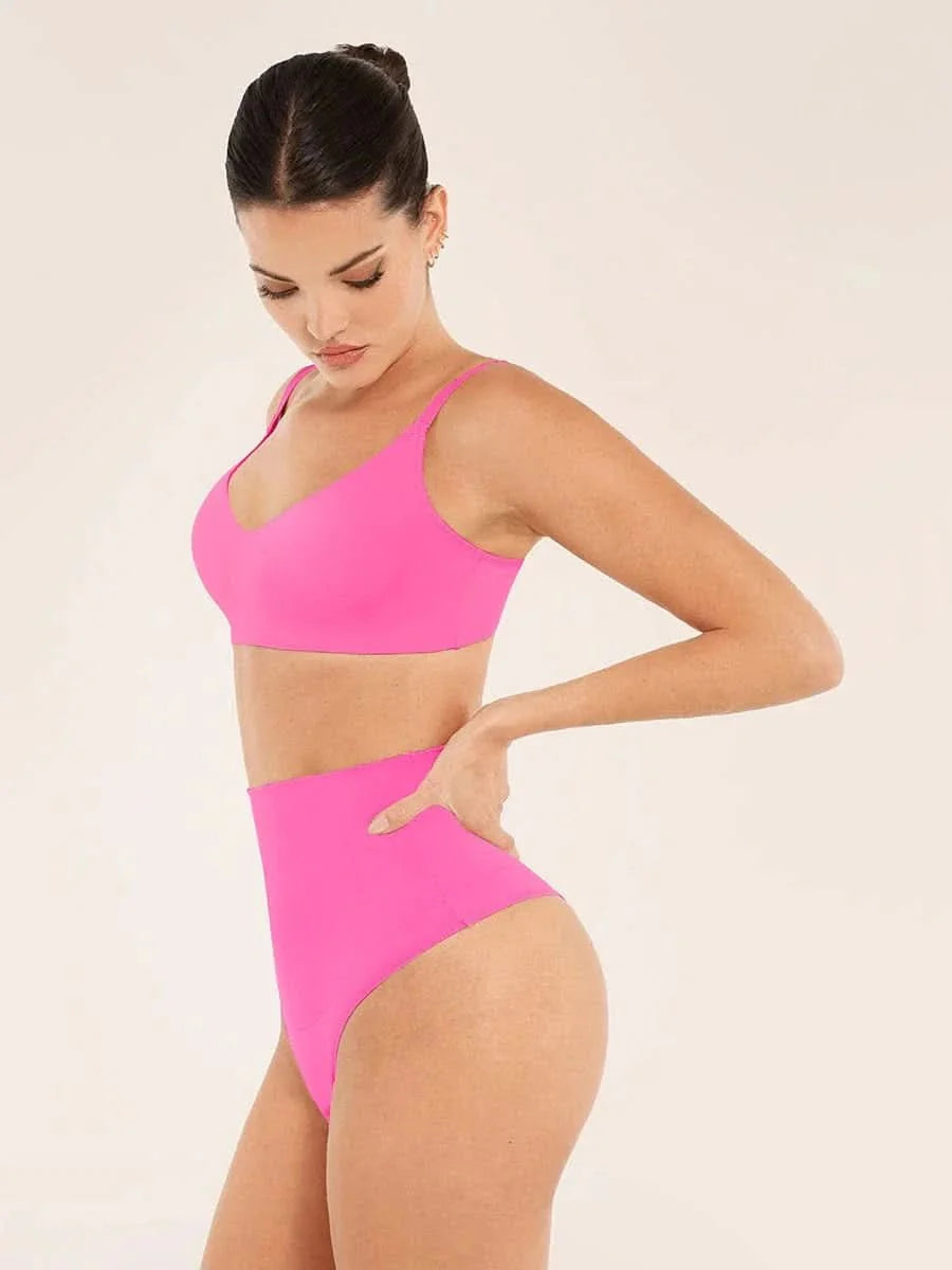 Non Padded V-Neck Bralette with Tummy Control Thong Set