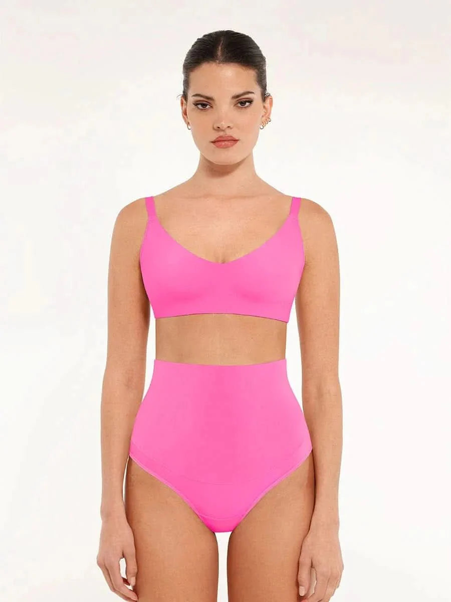 Non Padded V-Neck Bralette with Tummy Control Thong Set