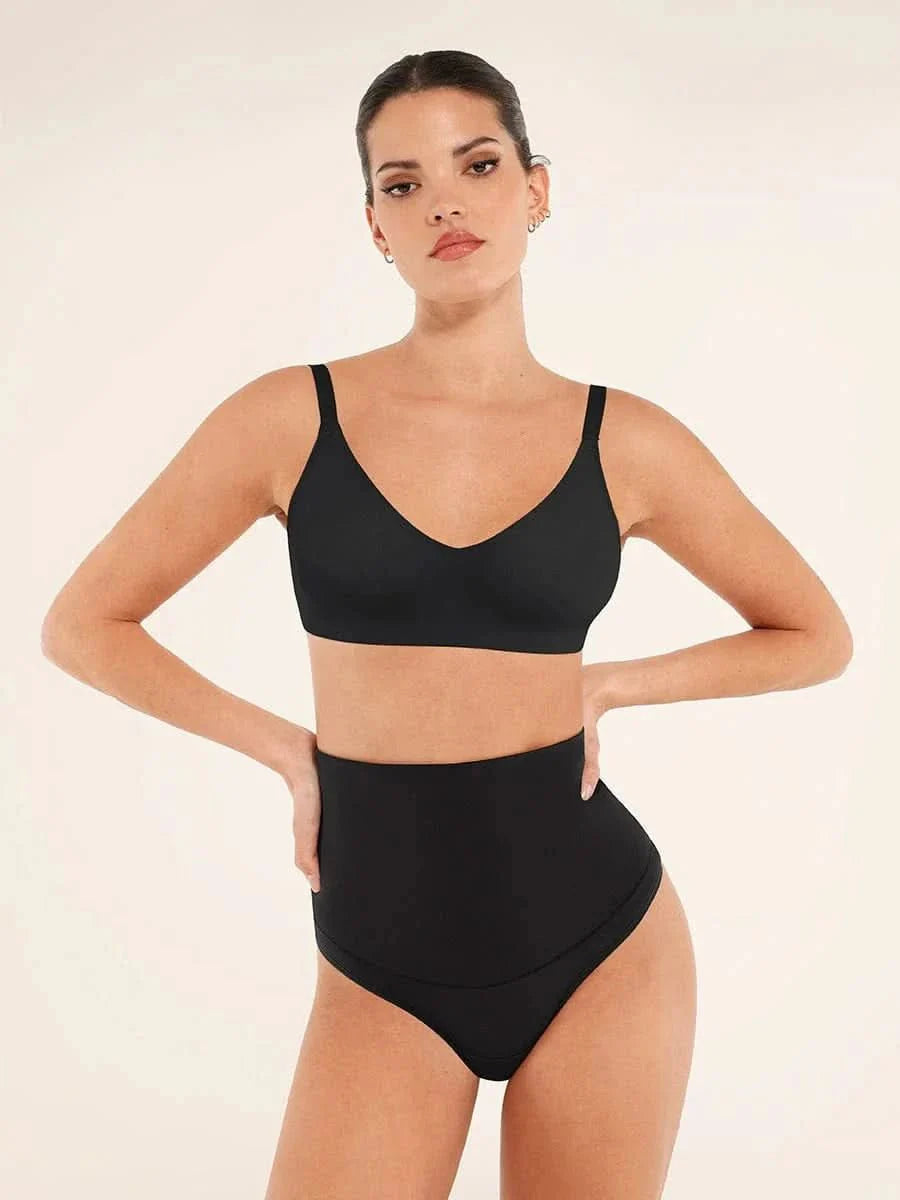 Non Padded V-Neck Bralette with Tummy Control Thong Set