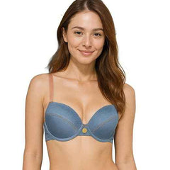 Brachy Women Blue Denim Shade Medium Coverage Underwired Lightly Padded Push-Up Bra
