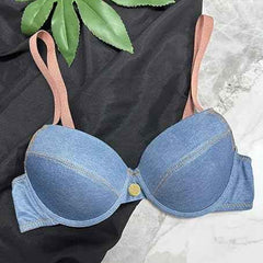 Brachy Women Blue Denim Shade Medium Coverage Underwired Lightly Padded Push-Up Bra