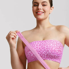 Padded Anti Slip Bandeau Bra-Pink Leopard