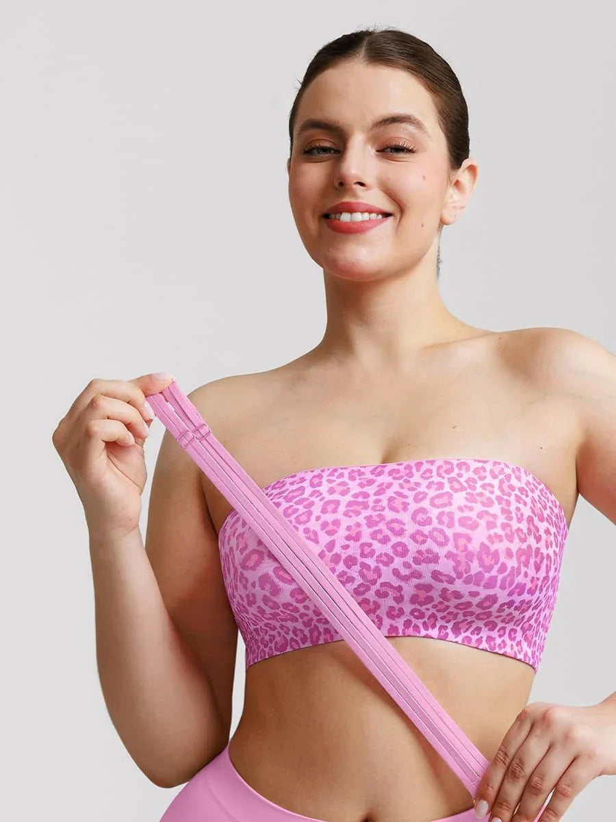 Padded Anti Slip Bandeau Bra-Pink Leopard