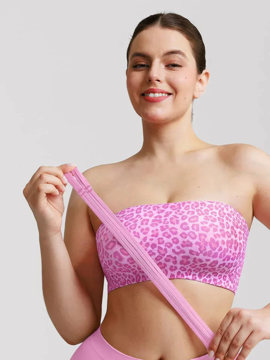 Padded Anti Slip Bandeau Bra-Pink Leopard