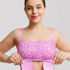 Padded Anti Slip Bandeau Bra-Pink Leopard