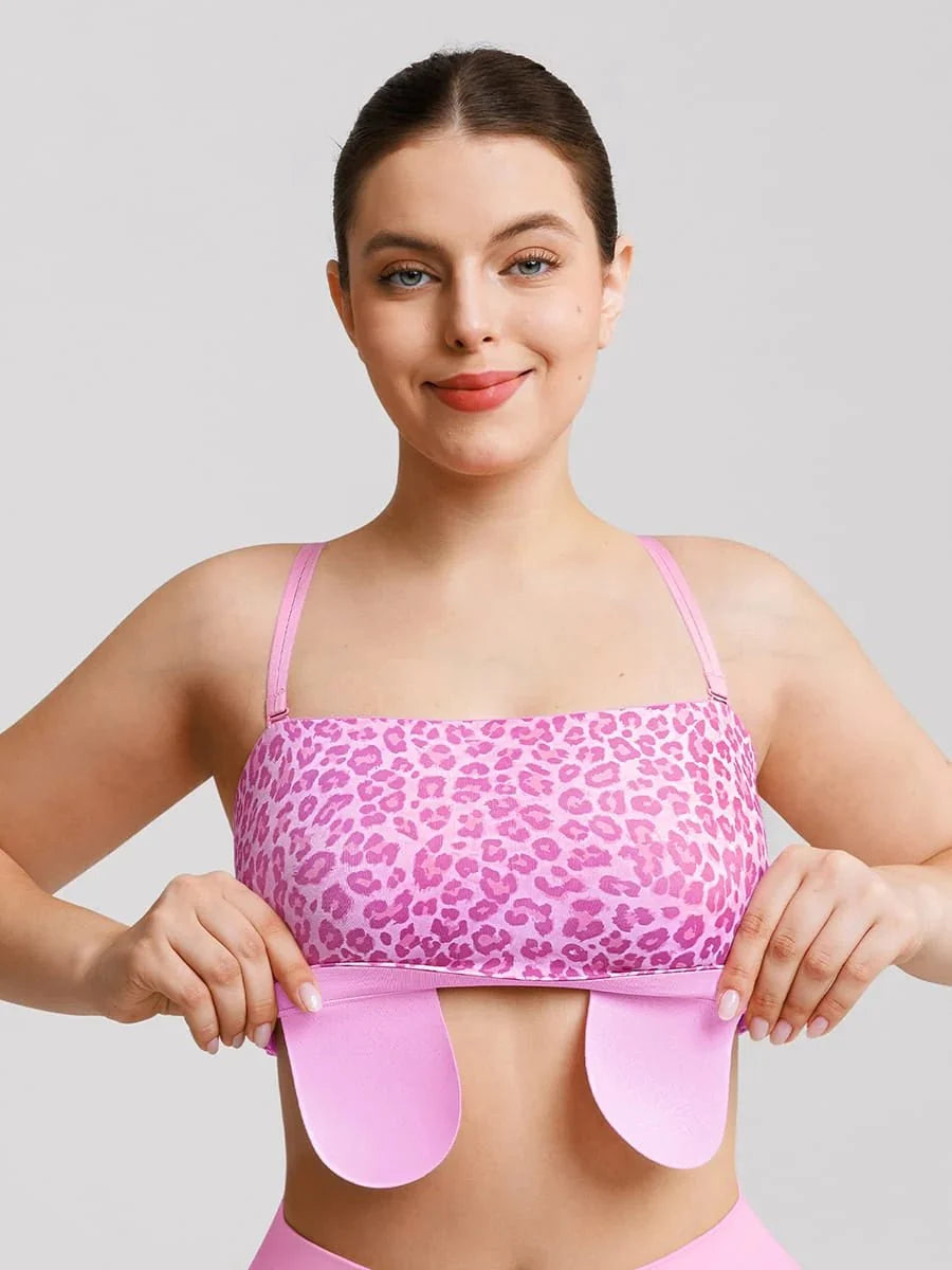 Padded Anti Slip Bandeau Bra-Pink Leopard