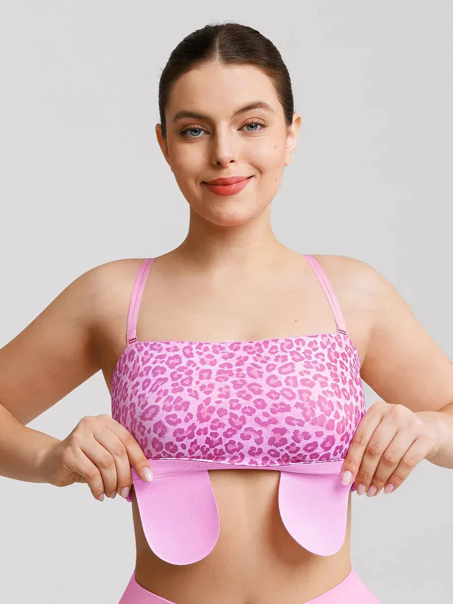 Padded Anti Slip Bandeau Bra-Pink Leopard