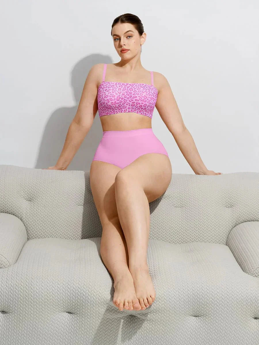 Padded Anti Slip Bandeau Bra-Pink Leopard