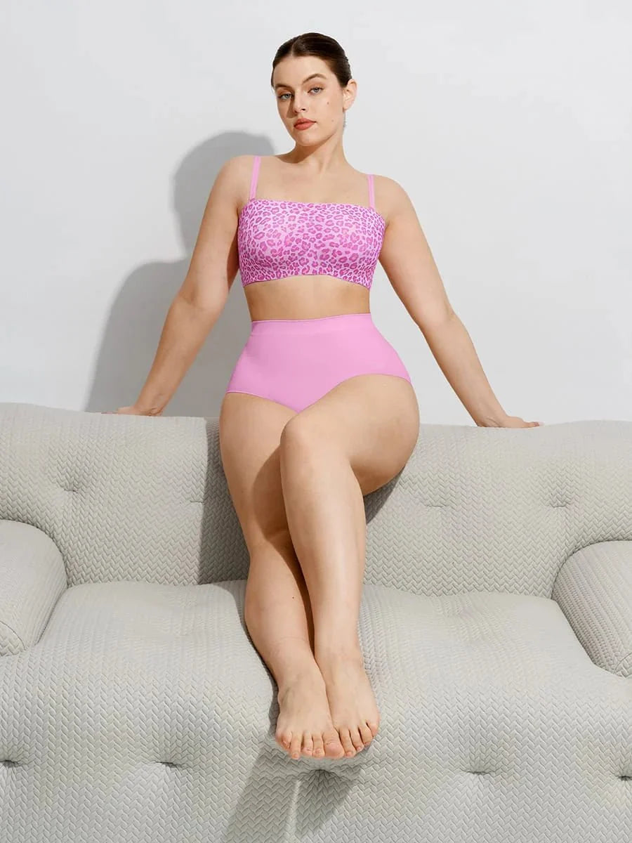 Padded Anti Slip Bandeau Bra-Pink Leopard