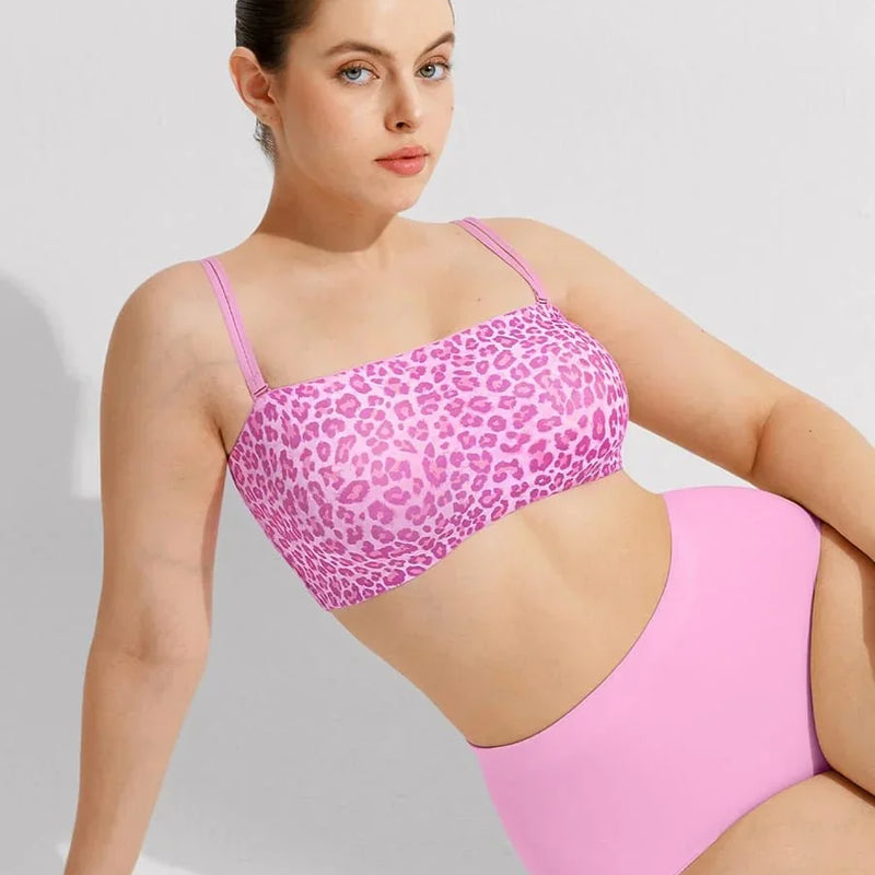 Padded Anti Slip Bandeau Bra-Pink Leopard