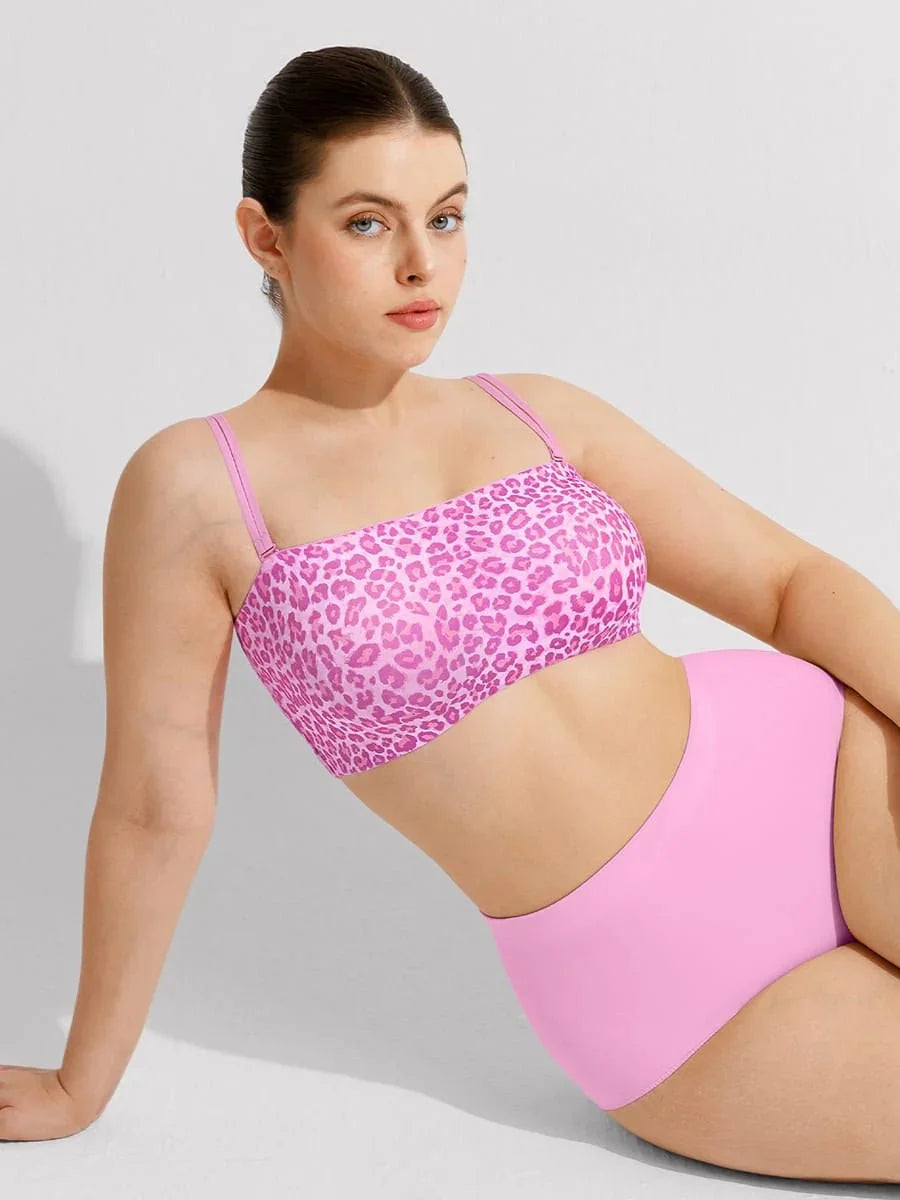 Padded Anti Slip Bandeau Bra-Pink Leopard