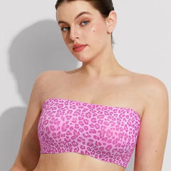 Padded Anti Slip Bandeau Bra-Pink Leopard