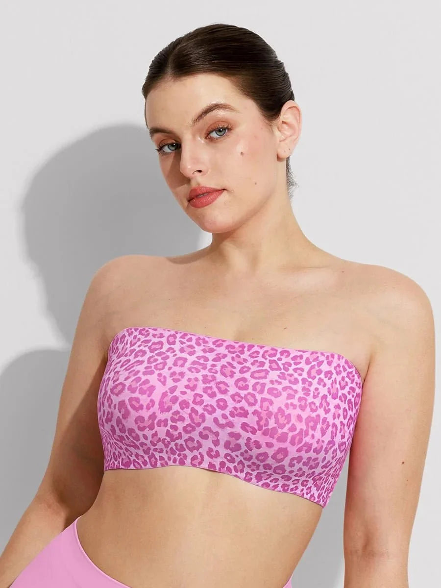 Padded Anti Slip Bandeau Bra-Pink Leopard