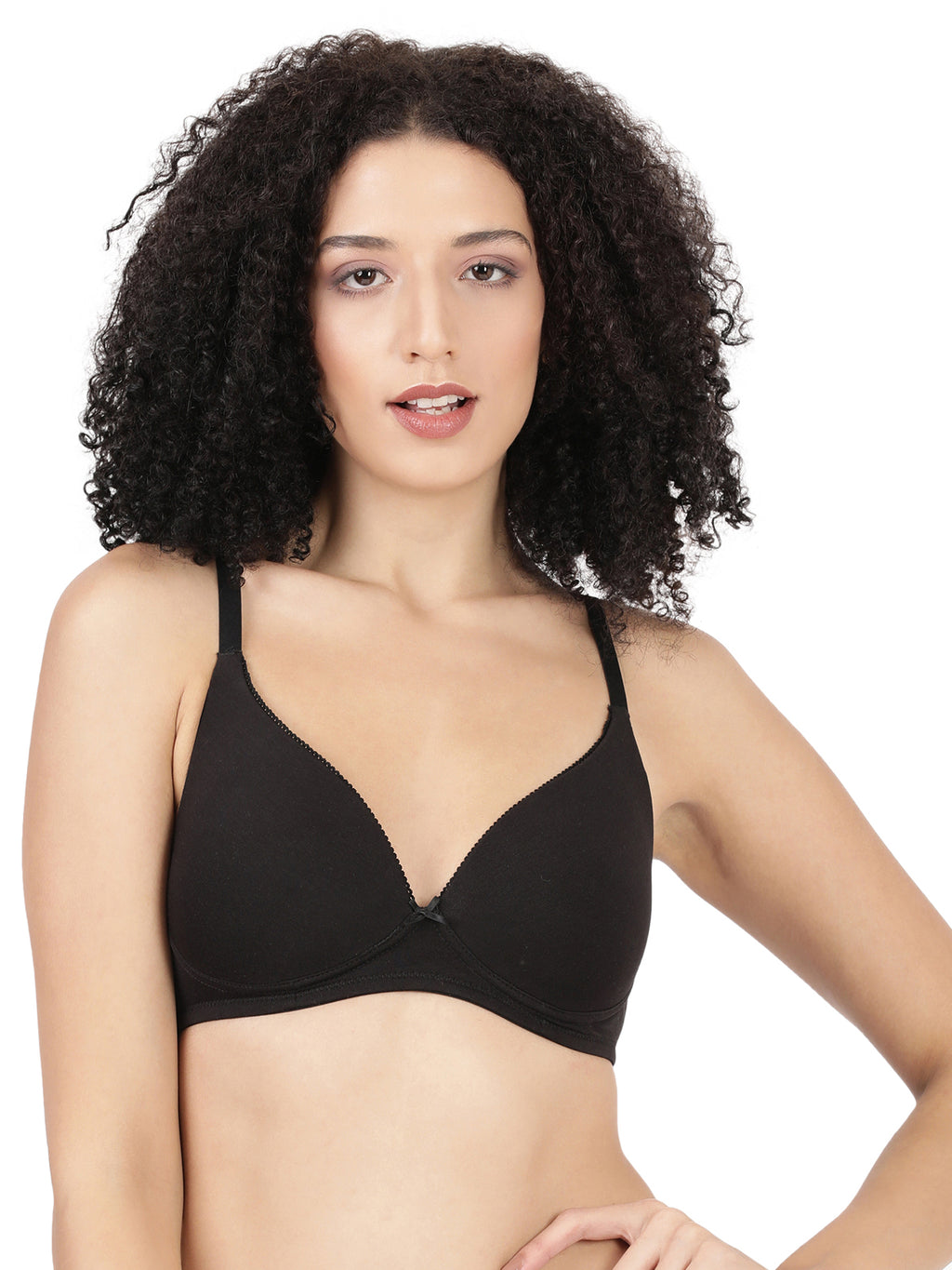 Blossom Lightly Padded Plunge Bra with Cotton Comfort, & Delicate Lace Trim_ First Touch Pad