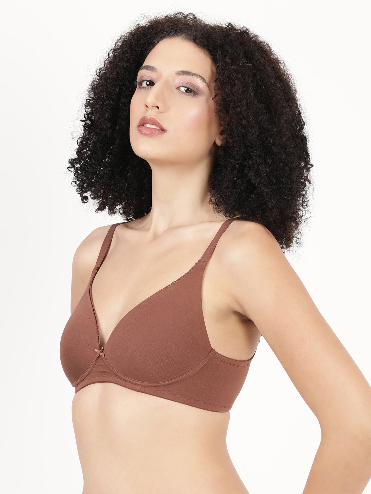 Blossom Lightly Padded Plunge Bra with Cotton Comfort, & Delicate Lace Trim_ First Touch Pad